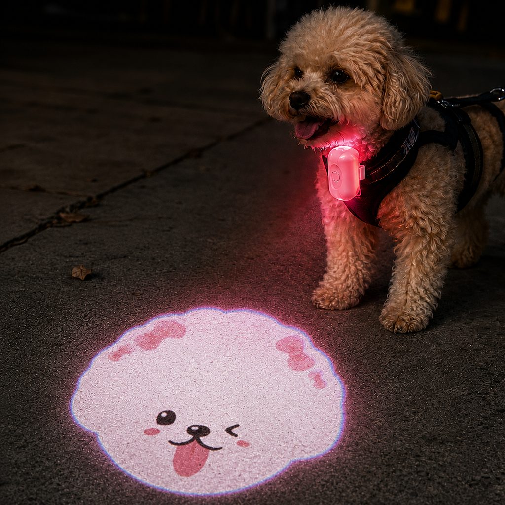 Malloren PawGlow Pink Breed Projector Dog Light for Night Walks - USB Rechargeable Clip-On Pet Light for Extra Visibility & Fun