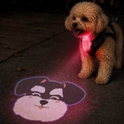 Malloren PawGlow Pink Breed Projector Dog Light for Night Walks - USB Rechargeable Clip-On Pet Light for Extra Visibility & Fun