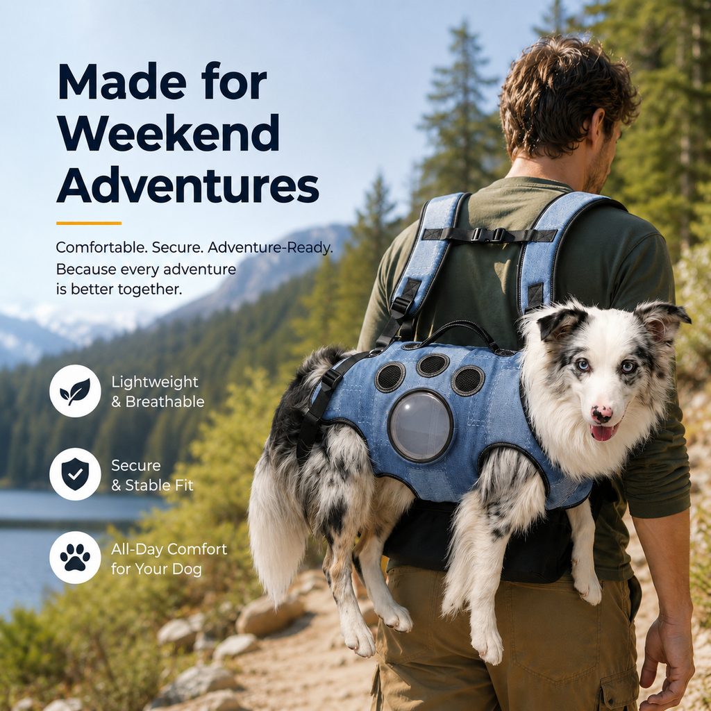 Malloren PawLift Denim Hands-Free Dog Carrier Backpack Harness for Walks, Shopping & Outdoor Trips - Carry Tired Dogs Without Arm Strain
