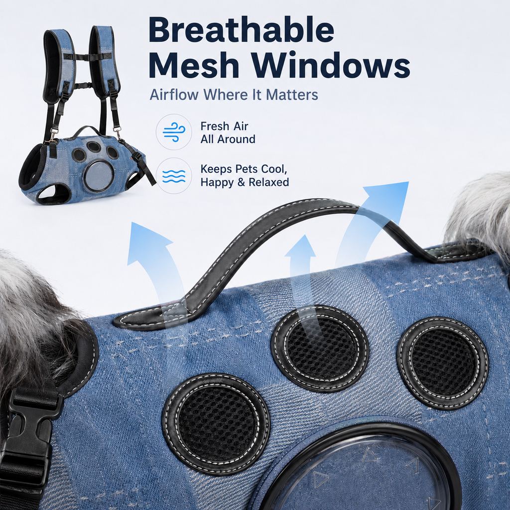 Malloren PawLift Denim Hands-Free Dog Carrier Backpack Harness for Walks, Shopping & Outdoor Trips - Carry Tired Dogs Without Arm Strain