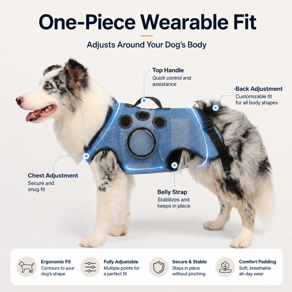 Malloren PawLift Denim Hands-Free Dog Carrier Backpack Harness for Walks, Shopping & Outdoor Trips - Carry Tired Dogs Without Arm Strain