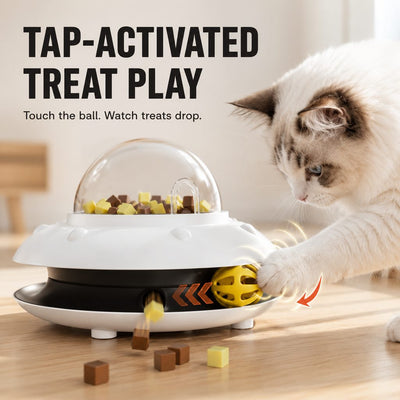 Malloren PawOrbit UFO Motion-Activated Cat Treat Dispenser Toy - Interactive Puzzle Feeder for Indoor Cats, Keeps Cats Busy While You Work
