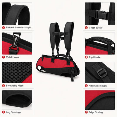 Malloren Hands-Free Dog Carrier Harness Backpack for Walks, Hiking & Travel — Carry Tired Small & Medium Dogs Comfortably