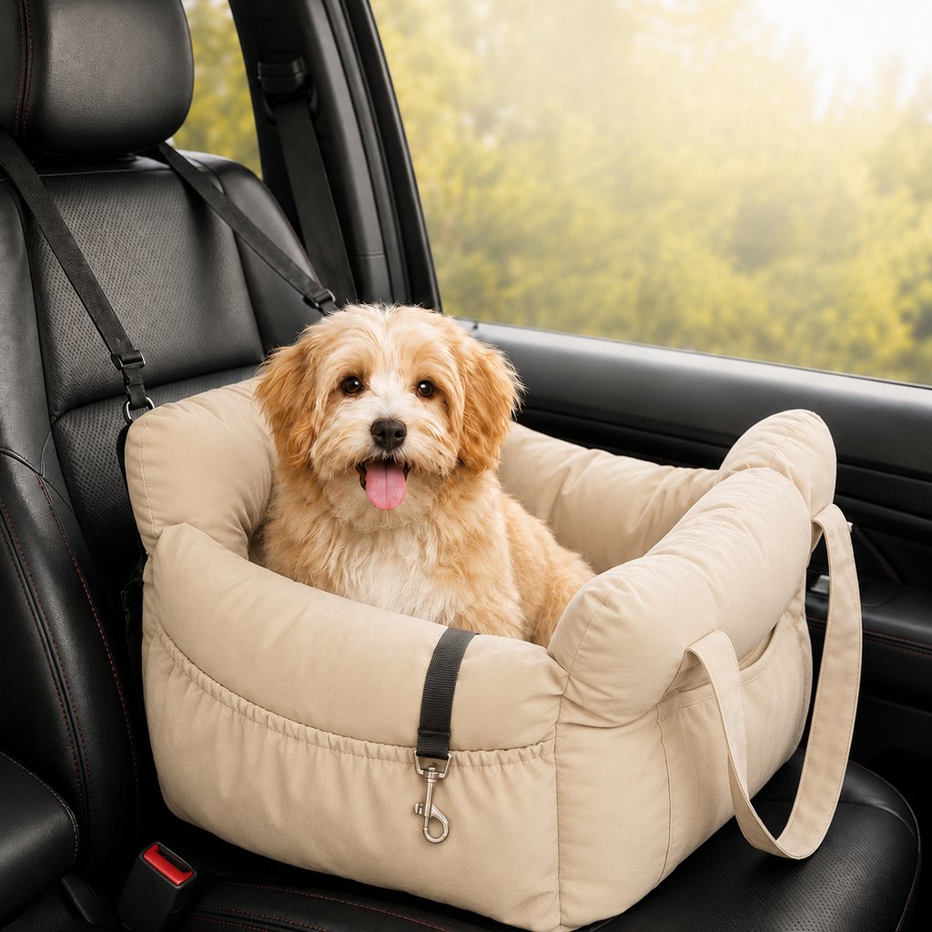 Malloren Pet Car Seat Sofa for Road Trips - Cozy Travel Bed for Calmer, More Secure Rides