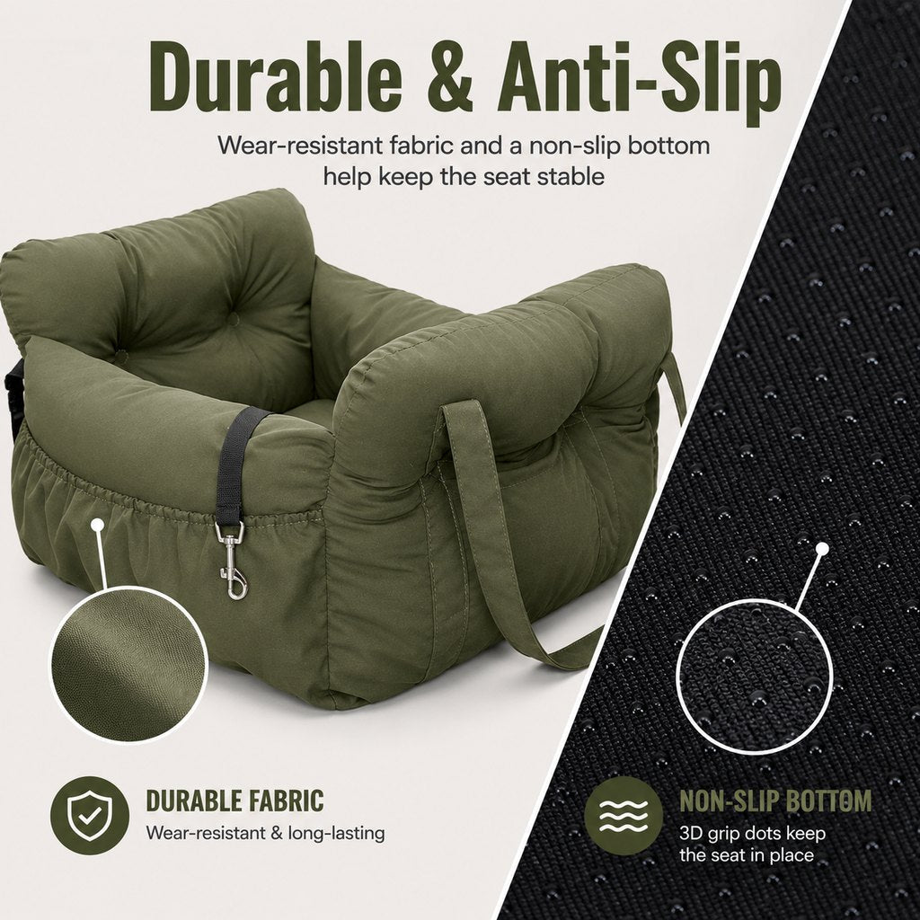 Malloren Pet Car Seat Sofa for Road Trips - Cozy Travel Bed for Calmer, More Secure Rides