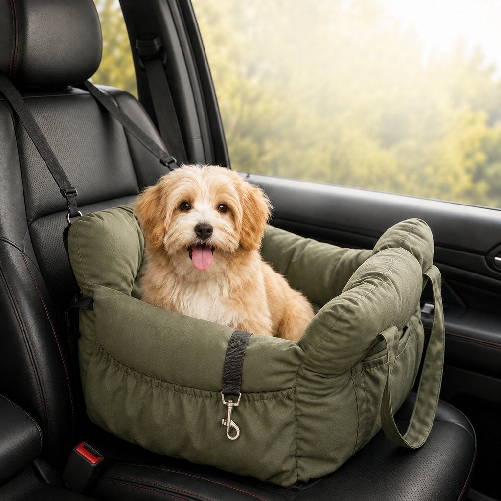 Malloren Pet Car Seat Sofa for Road Trips - Cozy Travel Bed for Calmer, More Secure Rides