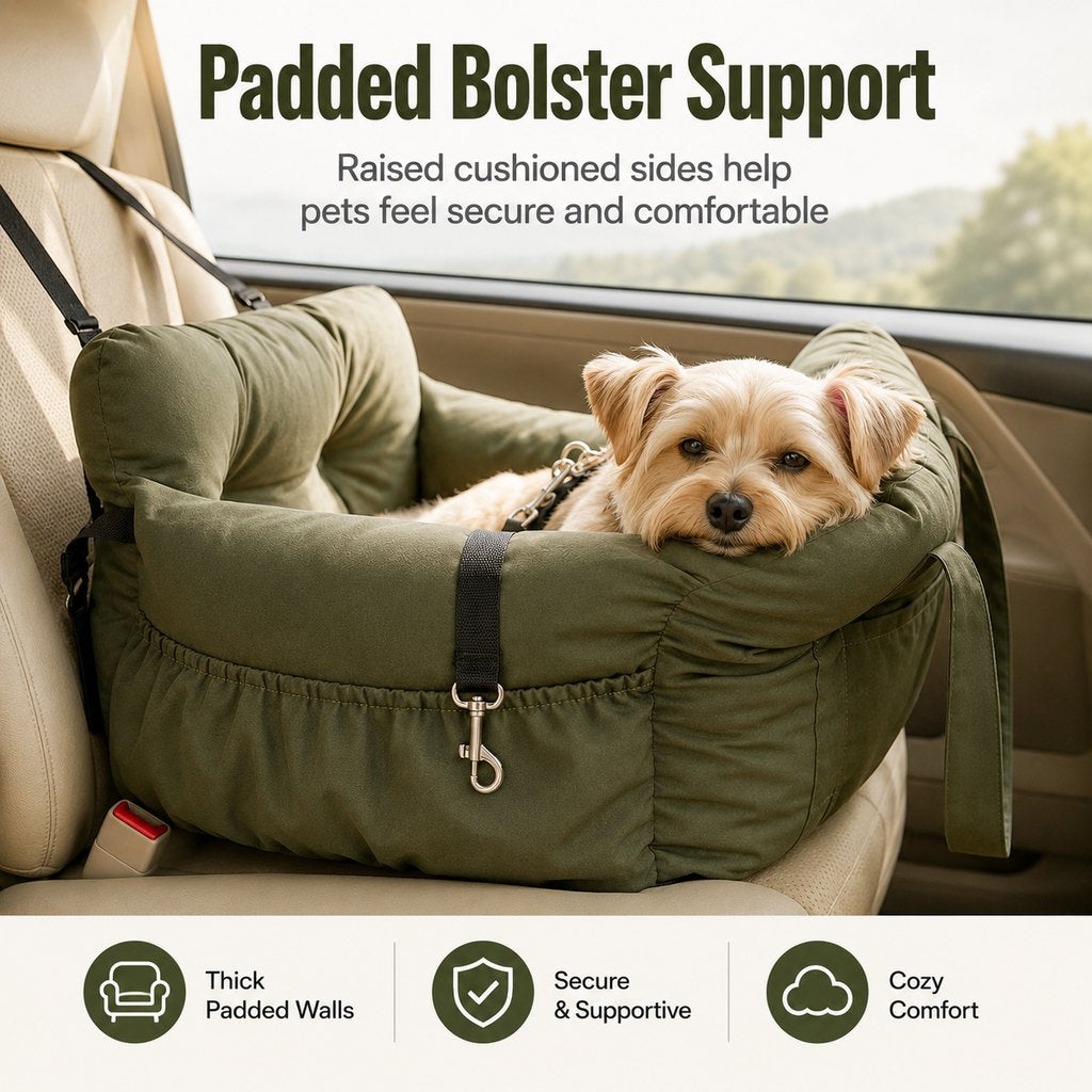 Malloren Pet Car Seat Sofa for Road Trips - Cozy Travel Bed for Calmer, More Secure Rides