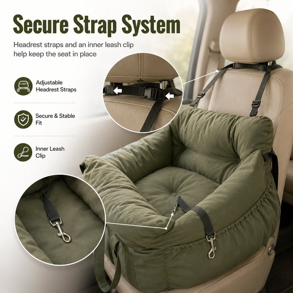 Malloren Pet Car Seat Sofa for Road Trips - Cozy Travel Bed for Calmer, More Secure Rides