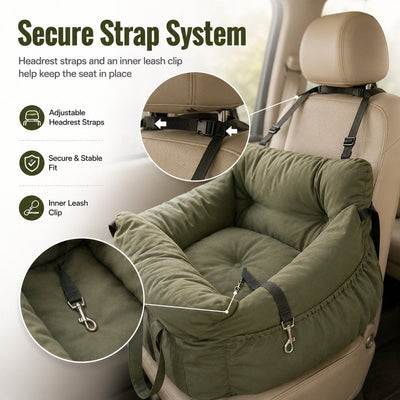 Malloren Pet Car Seat Sofa for Road Trips - Cozy Travel Bed for Calmer, More Secure Rides