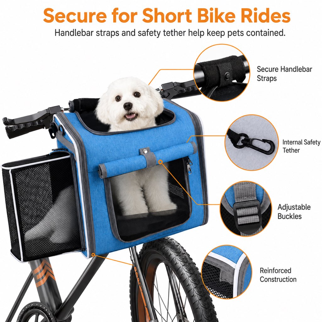 Malloren 4-in-1 Expandable Bike Pet Carrier Backpack for Cats &Small Dogs - Hands-Free Rides, Car Travel & Vet Trips with Extra Breathing Room