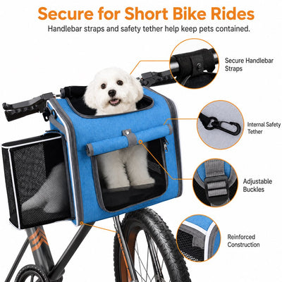 Malloren 4-in-1 Expandable Bike Pet Carrier Backpack for Cats &Small Dogs - Hands-Free Rides, Car Travel & Vet Trips with Extra Breathing Room