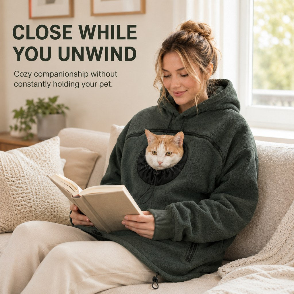 Malloren Hands-Free Pet Carrier Hoodie – Cozy Front Pouch for Cats & Small Dogs at Home & Everyday Outings
