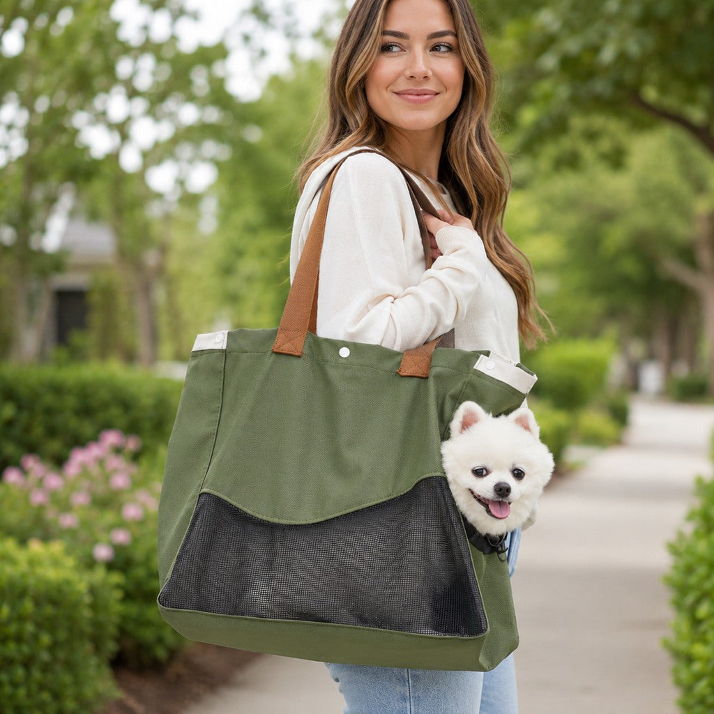 Malloren Pet Carrier Tote Bag for Cats & Small Dogs - Breathable Shoulder Bag for Walks, Vet Visits & Errands