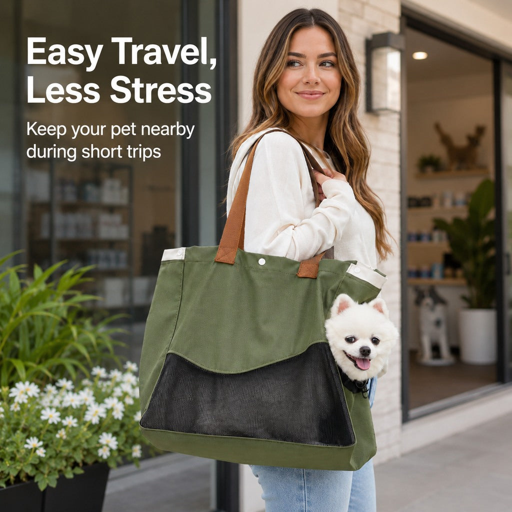Malloren Pet Carrier Tote Bag for Cats & Small Dogs - Breathable Shoulder Bag for Walks, Vet Visits & Errands
