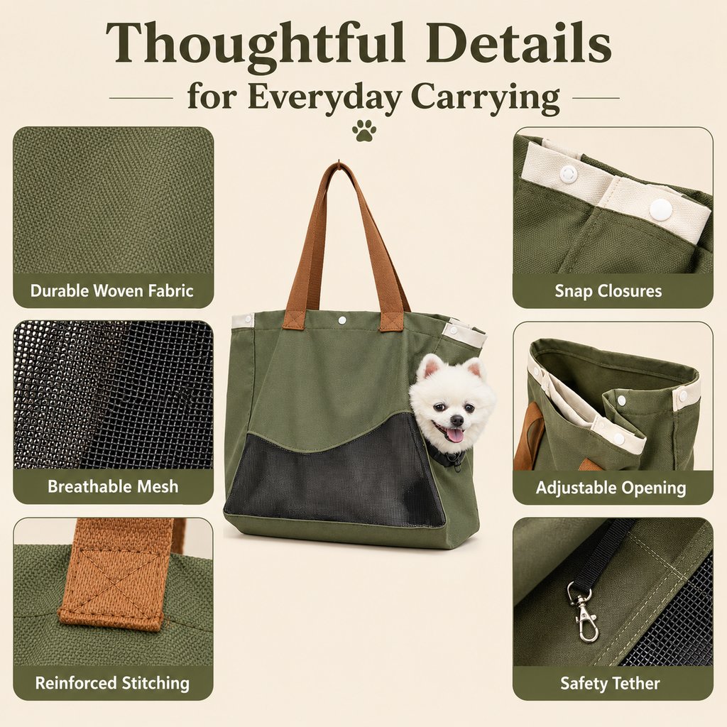 Malloren Pet Carrier Tote Bag for Cats & Small Dogs - Breathable Shoulder Bag for Walks, Vet Visits & Errands