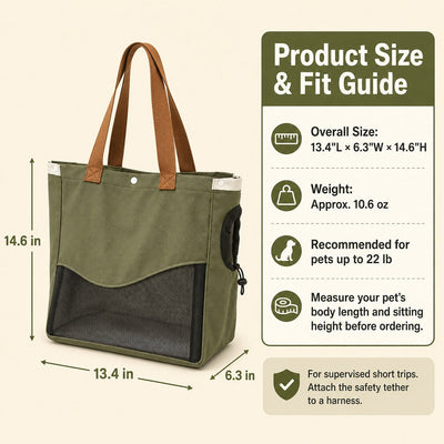 Malloren Pet Carrier Tote Bag for Cats & Small Dogs - Breathable Shoulder Bag for Walks, Vet Visits & Errands