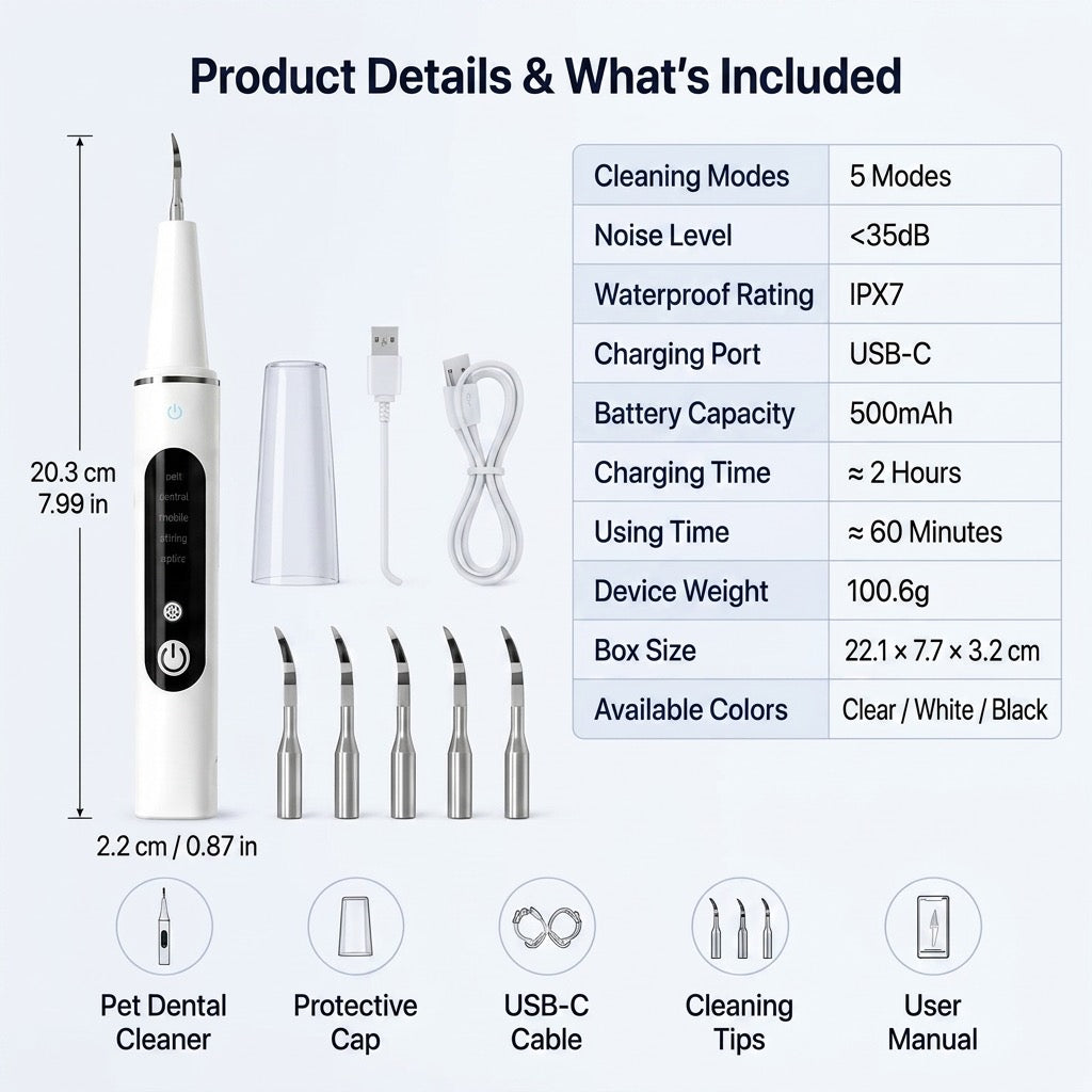 Malloren Ultrasonic Pet Dental Cleaner for Dogs & Cats – At-Home Tartar Care for Fresher Breath Between Vet Visits