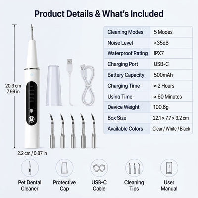Malloren Ultrasonic Pet Dental Cleaner for Dogs & Cats – At-Home Tartar Care for Fresher Breath Between Vet Visits