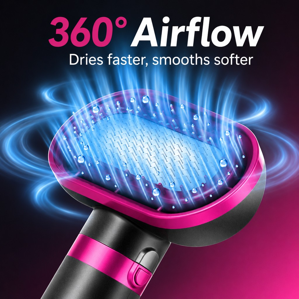 Malloren 4-in-1 Pet Dryer Brush for After-Bath Grooming, Low-Noise Dog & Cat Hair Dryer Comb for Easier Drying, Brushing & Detangling