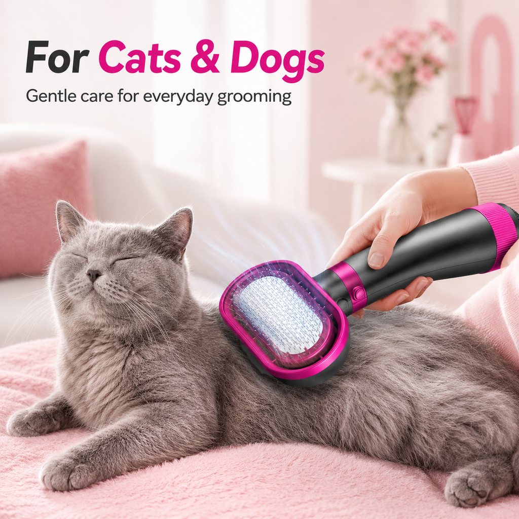 Malloren 4-in-1 Pet Dryer Brush for After-Bath Grooming, Low-Noise Dog & Cat Hair Dryer Comb for Easier Drying, Brushing & Detangling