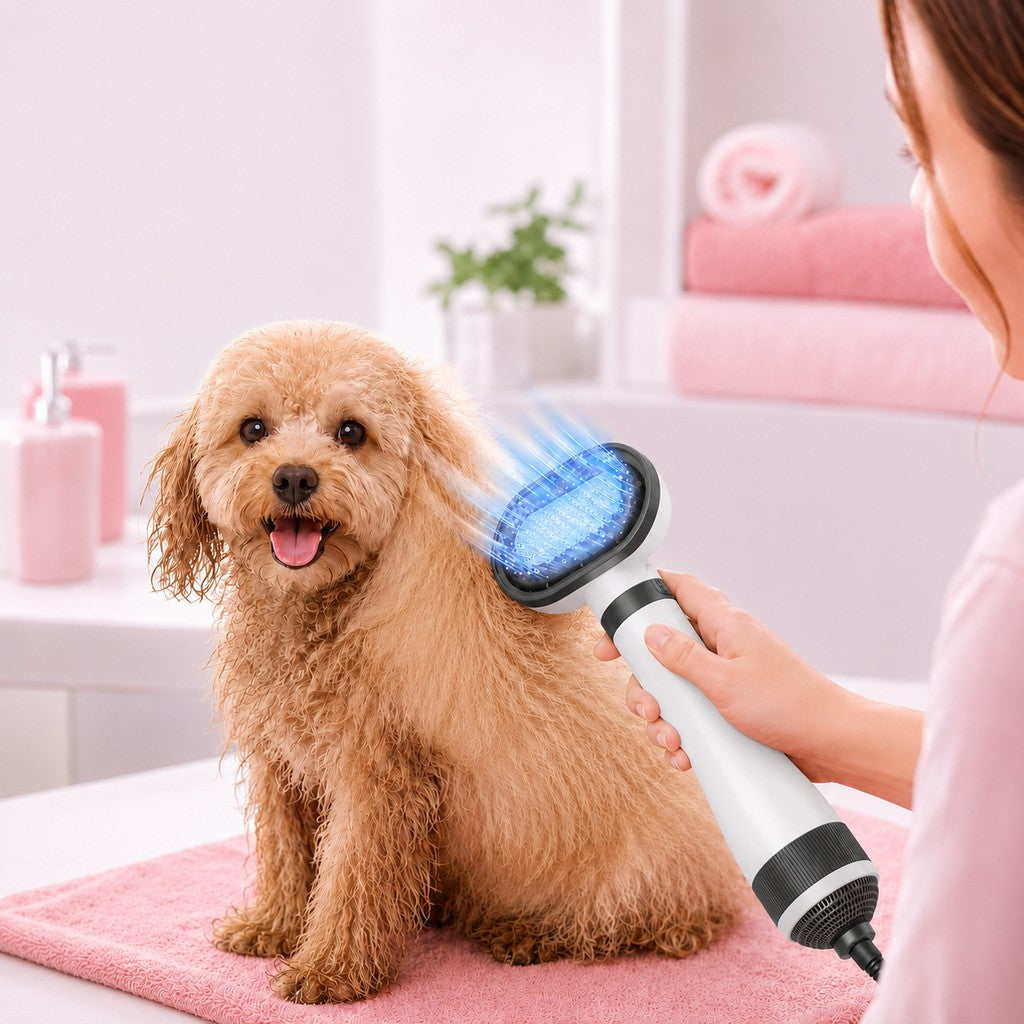 Malloren 4-in-1 Pet Dryer Brush for After-Bath Grooming, Low-Noise Dog & Cat Hair Dryer Comb for Easier Drying, Brushing & Detangling
