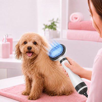 Malloren 4-in-1 Pet Dryer Brush for After-Bath Grooming, Low-Noise Dog & Cat Hair Dryer Comb for Easier Drying, Brushing & Detangling