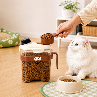 Malloren Sealed Pet Food Storage Container with Scoop for Cats & Dogs - Easy, Mess-Free Daily Feeding