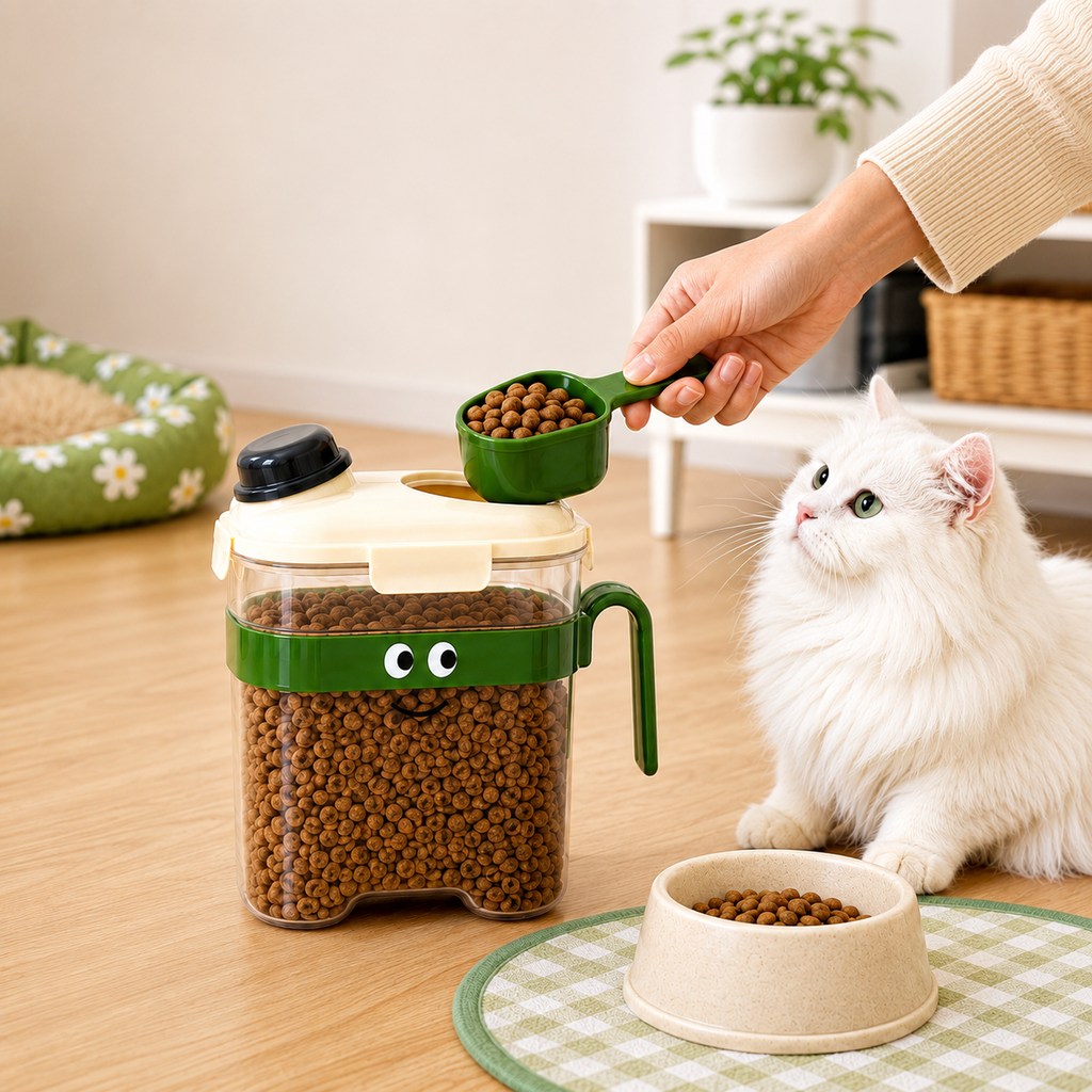 Malloren Sealed Pet Food Storage Container with Scoop for Cats & Dogs - Easy, Mess-Free Daily Feeding