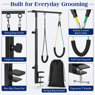 Malloren Clamp-On Pet Grooming Arm for Bathing & Trimming, Foldable Dual Support Holder for Small & Medium Dogs