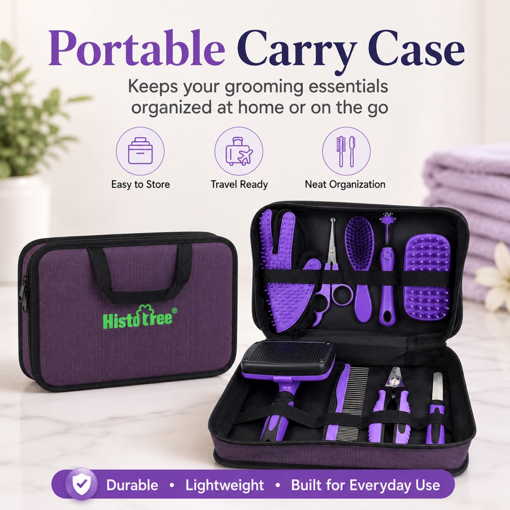 Malloren 9-Piece Pet Grooming Kit for Dogs & Cats – At-Home Grooming Solution for Shedding, Nail Care & Detangling (Travel-Friendly Case)