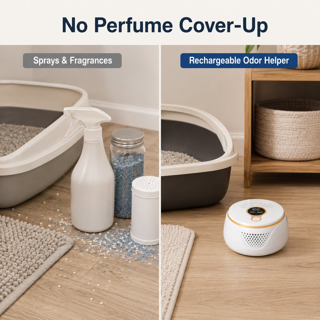 Malloren Rechargeable Ozone Pet Odor Deodorizer for Litter Box & Empty Crate Areas – USB-C Odor Treatment Device for Unoccupied Small Spaces