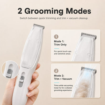 Malloren Pet Paw Trimmer with Built-In Vacuum for Cats & Dogs - Low-Noise Detail Groomer for Paws, Ears & Loose Fur Cleanup
