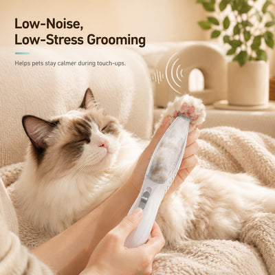 Malloren Pet Paw Trimmer with Built-In Vacuum for Cats & Dogs - Low-Noise Detail Groomer for Paws, Ears & Loose Fur Cleanup