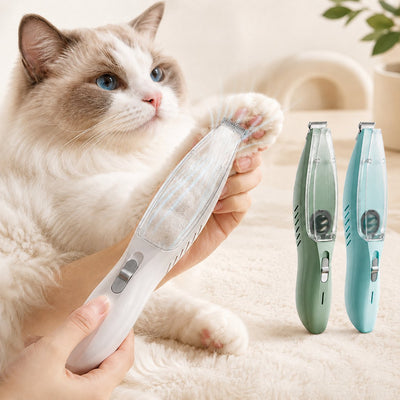 Malloren Pet Paw Trimmer with Built-In Vacuum for Cats & Dogs - Low-Noise Detail Groomer for Paws, Ears & Loose Fur Cleanup