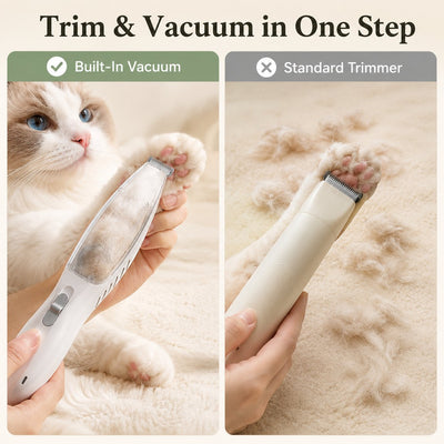 Malloren Pet Paw Trimmer with Built-In Vacuum for Cats & Dogs - Low-Noise Detail Groomer for Paws, Ears & Loose Fur Cleanup