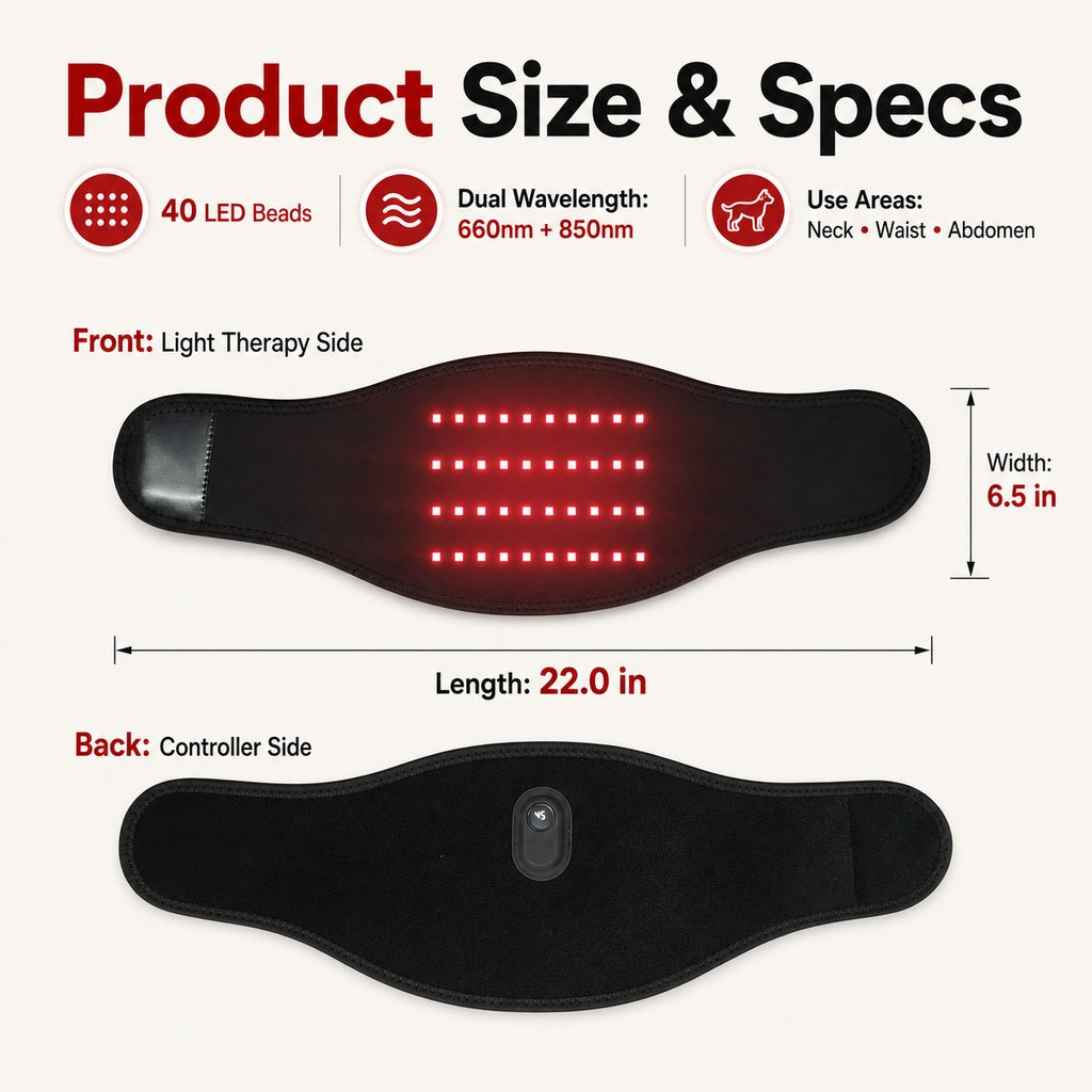 Malloren Pet Red Light Therapy Belt for Dogs & Cats Neck, Waist & Abdomen Comfort Wrap