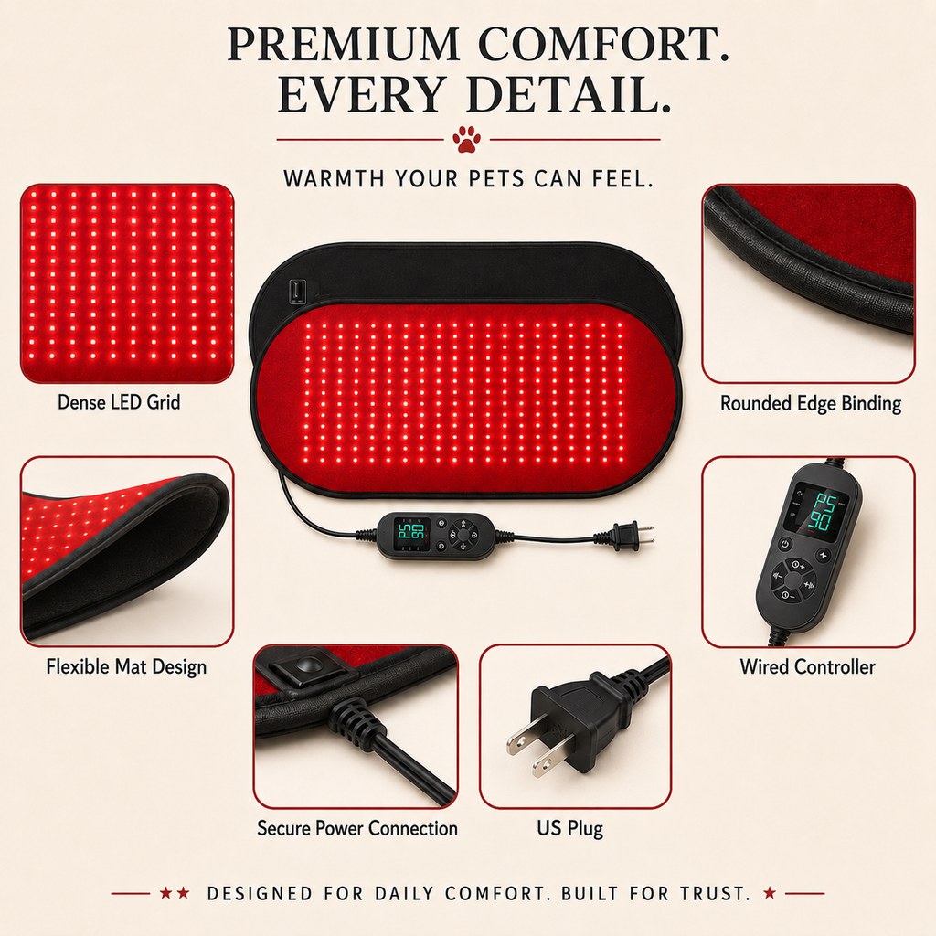 Malloren Pet Red & Near-Infrared Light Wellness Mat - Hands-Free At-Home Comfort for Senior, Active & Resting Dogs