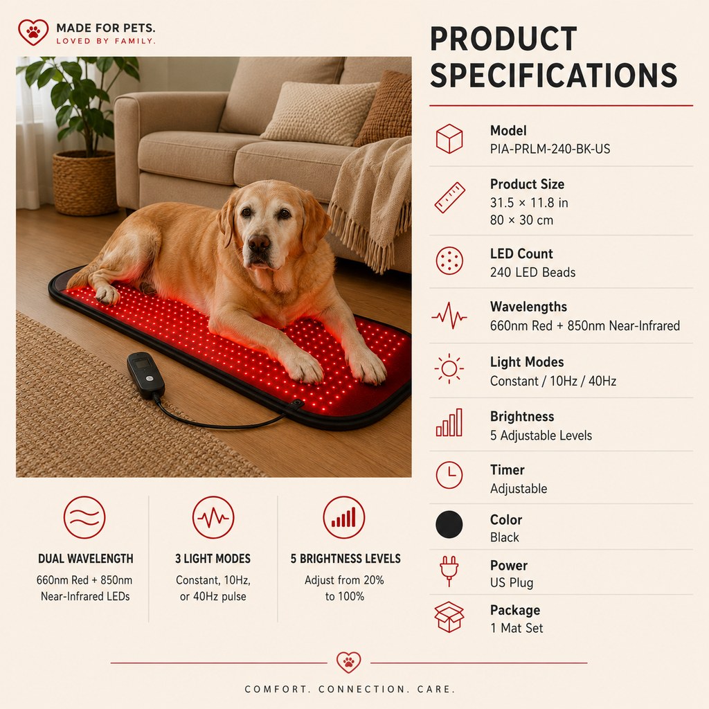 Malloren Pet Red & Near-Infrared Light Wellness Mat - Hands-Free At-Home Comfort for Senior, Active & Resting Dogs