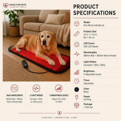 Malloren Pet Red & Near-Infrared Light Wellness Mat - Hands-Free At-Home Comfort for Senior, Active & Resting Dogs