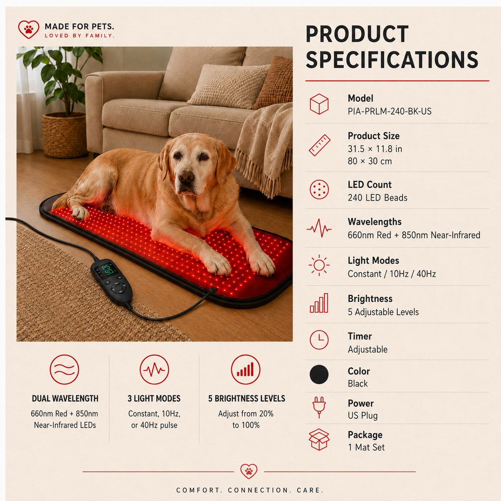 Malloren Pet Red & Near-Infrared Light Wellness Mat - Hands-Free At-Home Comfort for Senior, Active & Resting Dogs