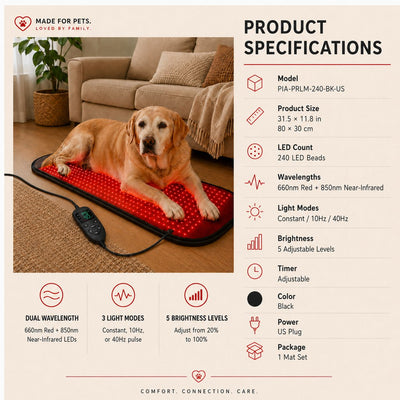 Malloren Pet Red & Near-Infrared Light Wellness Mat - Hands-Free At-Home Comfort for Senior, Active & Resting Dogs
