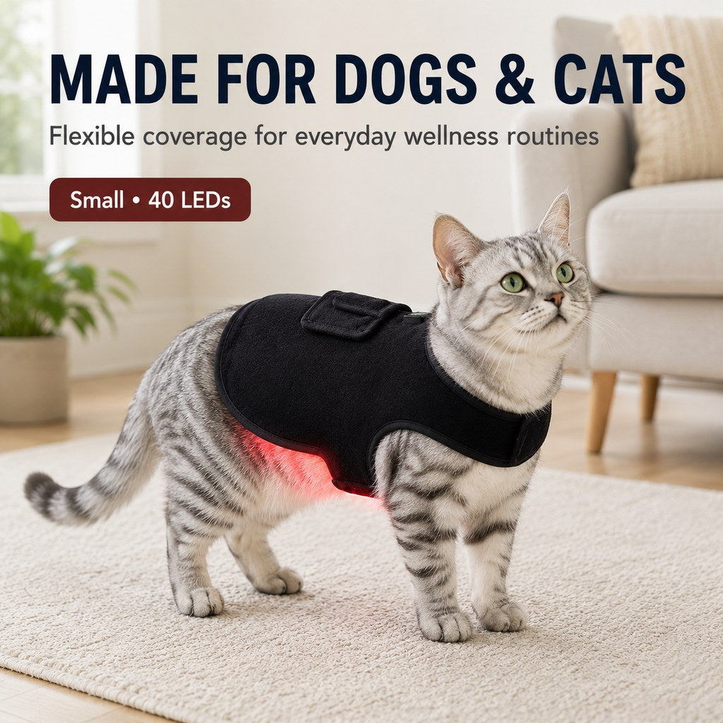Malloren Pet Red Light Therapy Vest for Dogs & Cats – 660nm + 850nm Near-Infrared for Back, Hip, Joint & Muscle Comfort – USB or Rechargeable