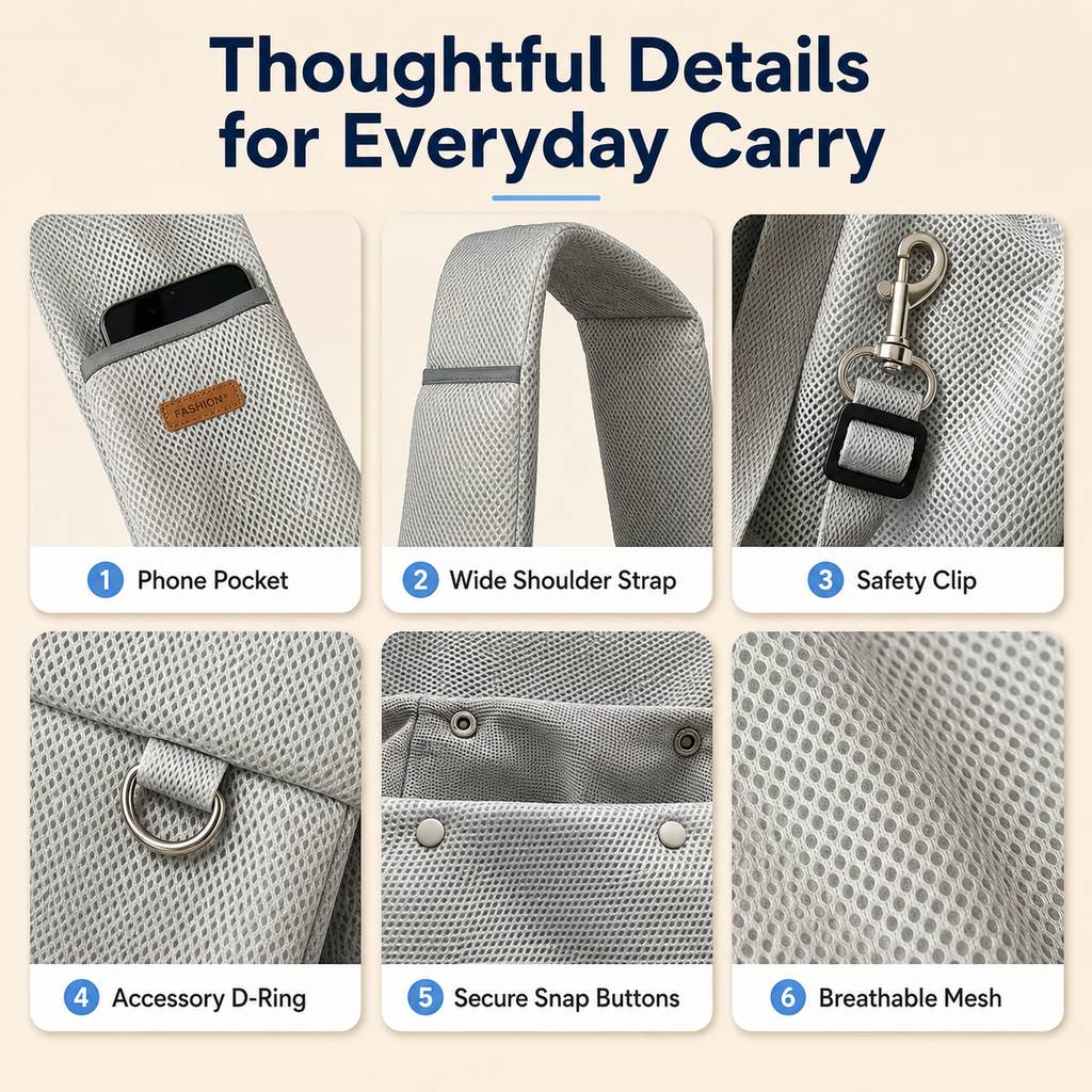 Malloren Crossbody Pet Sling Carrier for Small Dogs & Cats - Breathable Hands-Free Travel Bag for Walks, Errands & Vet Visits