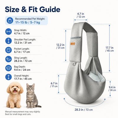 Malloren Crossbody Pet Sling Carrier for Small Dogs & Cats - Breathable Hands-Free Travel Bag for Walks, Errands & Vet Visits