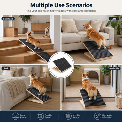 Malloren Foldable Wooden Dog Stairs for Small Dogs - Non-Slip Pet Ramp for Sofa, Bed & Indoor Steps