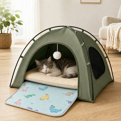 Malloren Pet Tent Bed with Cooling Mat for Indoor Naps & Hot Weather — Foldable Private Hideaway for Cats, Kittens & Small Dogs