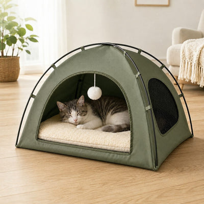 Malloren Pet Tent Bed with Cooling Mat for Indoor Naps & Hot Weather — Foldable Private Hideaway for Cats, Kittens & Small Dogs