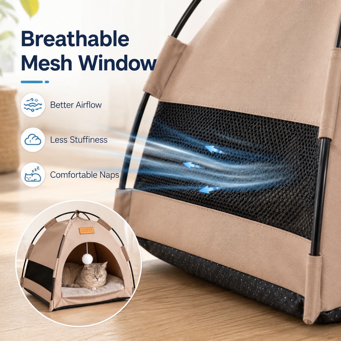 Malloren Pet Tent Bed with Cooling Mat for Indoor Naps & Hot Weather — Foldable Private Hideaway for Cats, Kittens & Small Dogs