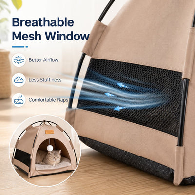 Malloren Pet Tent Bed with Cooling Mat for Indoor Naps & Hot Weather — Foldable Private Hideaway for Cats, Kittens & Small Dogs