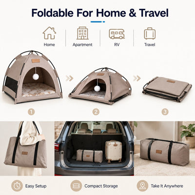 Malloren Pet Tent Bed with Cooling Mat for Indoor Naps & Hot Weather — Foldable Private Hideaway for Cats, Kittens & Small Dogs